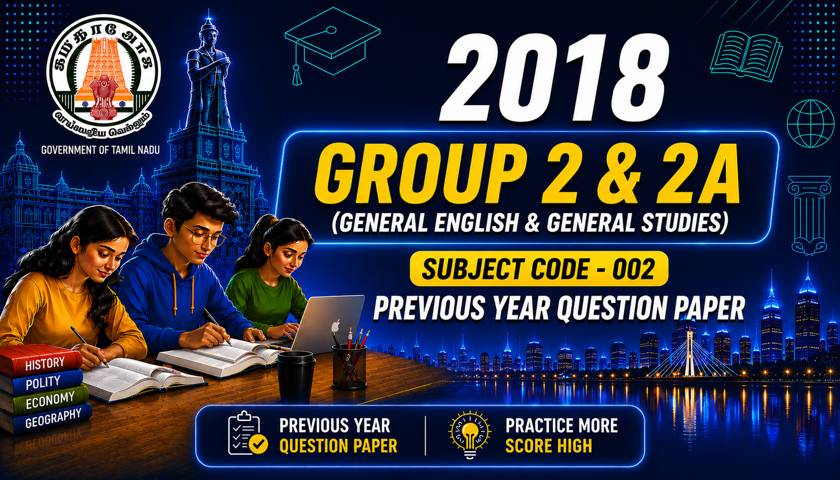 TNPSC Combined Civil Services Examination–II (Group II & IIA) Preliminary Examination 2018 Previous Year Question Paper - Subject Code 002