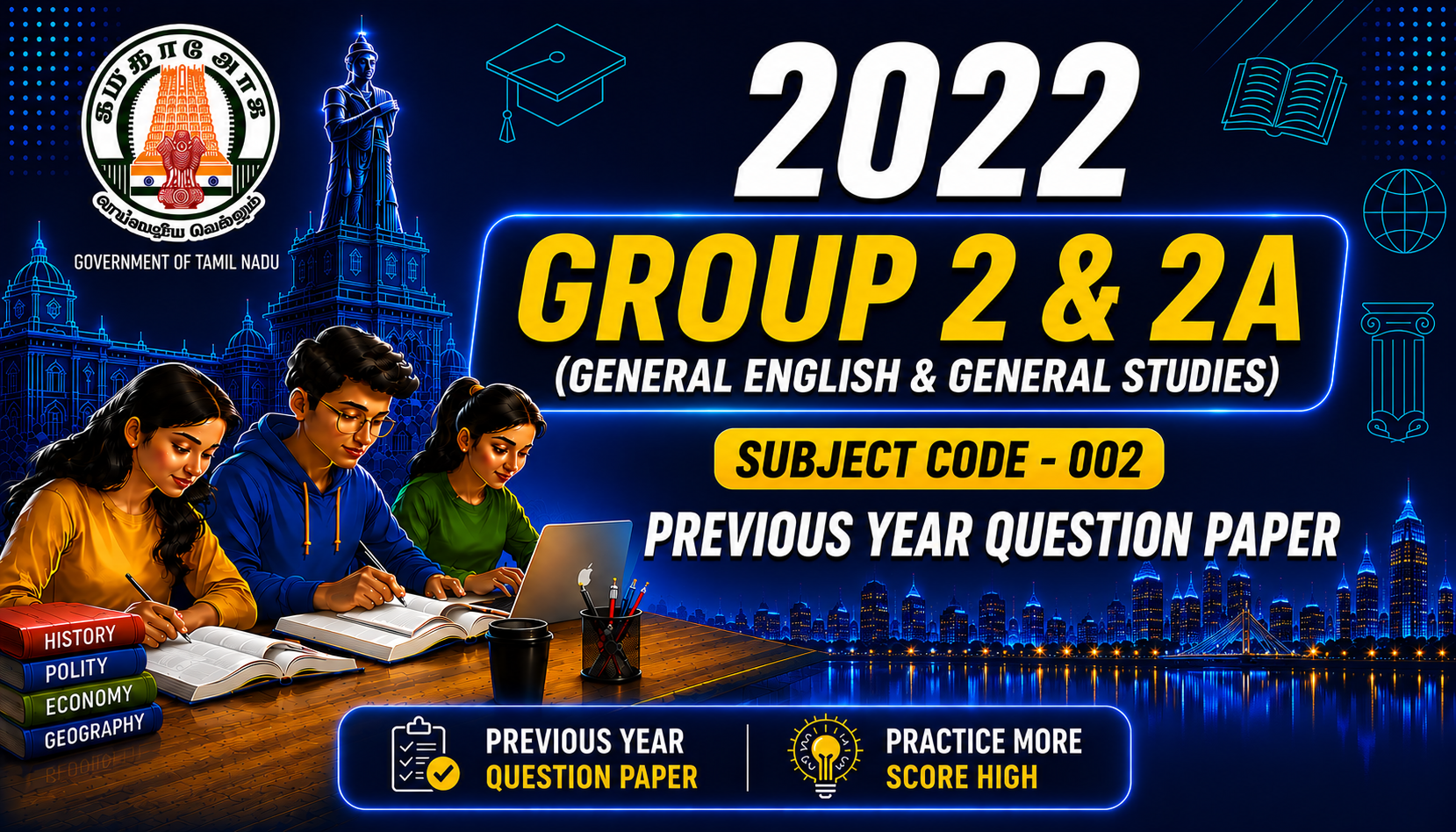 TNPSC Combined Civil Services Examination–II (Group II & IIA) Preliminary Examination 2022 Previous Year Question Paper - Subject Code 002