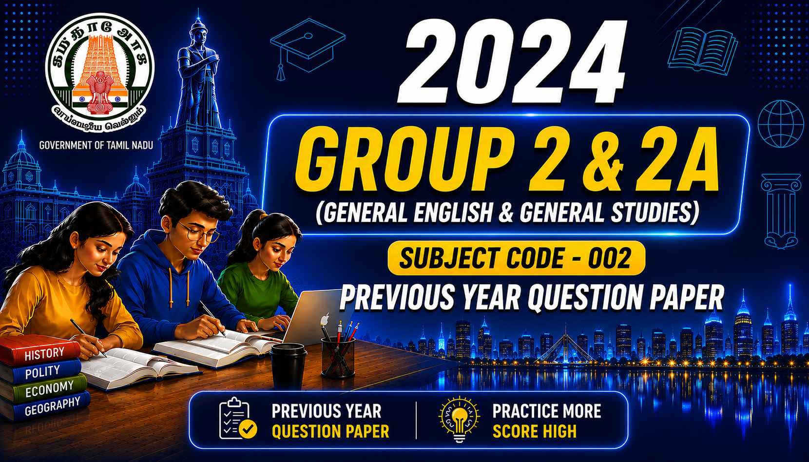 TNPSC Combined Civil Services Examination–II (Group II & IIA) Preliminary Examination 2024 Previous Year Question Paper - Subject Code 002